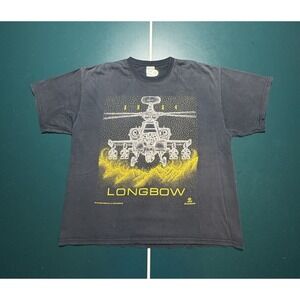 Vintage Blackbird AH 64 Longbow Military Helicopter T Shirt 2XL‎ 90s Faded Black